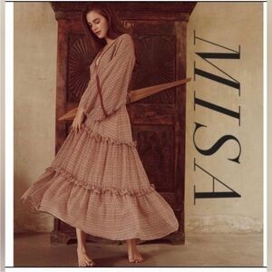 Misa Los Angeles Dress Stefanya Maxi Tiered in Pink Floral